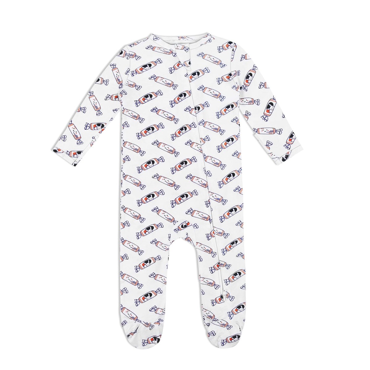 the wee bean bunny rabbit candy bamboo zip romper sleepwear with footie and foldable mitts