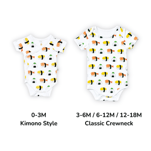The Wee Bean - Organic Cotton Baby Onesie - Sushi - Size Style Chart