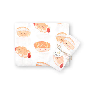 the wee bean bamboo and organic cotton swaddle blanket in bakery bun