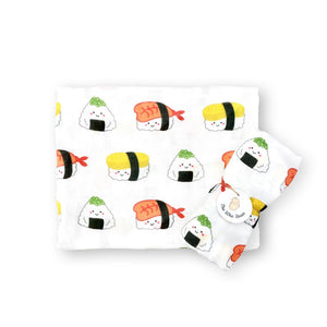 Organic Bamboo Blend Swaddle - Lucky Cat Maneki Neko Boy - The Wee Bean