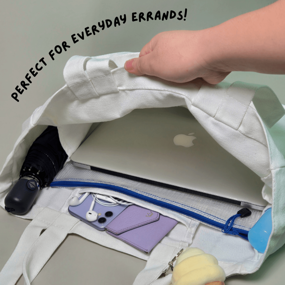 The Wee Bean - The Ultimate Carry-All Canvas Tote Bag - Inside photos with daily belongings
