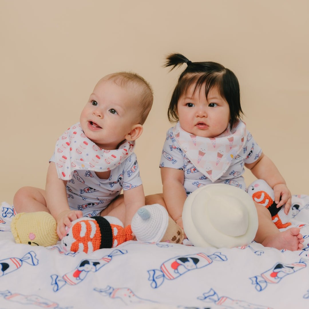 cute babies sitting on the wee bean minky blanket in white bunny candy
