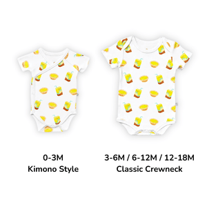 The Wee Bean - Organic Cotton Baby Onesie - Lemon Tea and Egg Tart - Size Style Chart