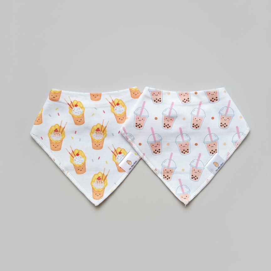 the wee bean bib set in boba and egg waffle
