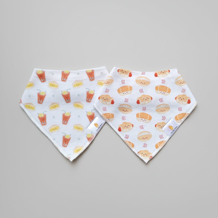 the wee bean bib set in bakery buns and iced tea egg sandwich