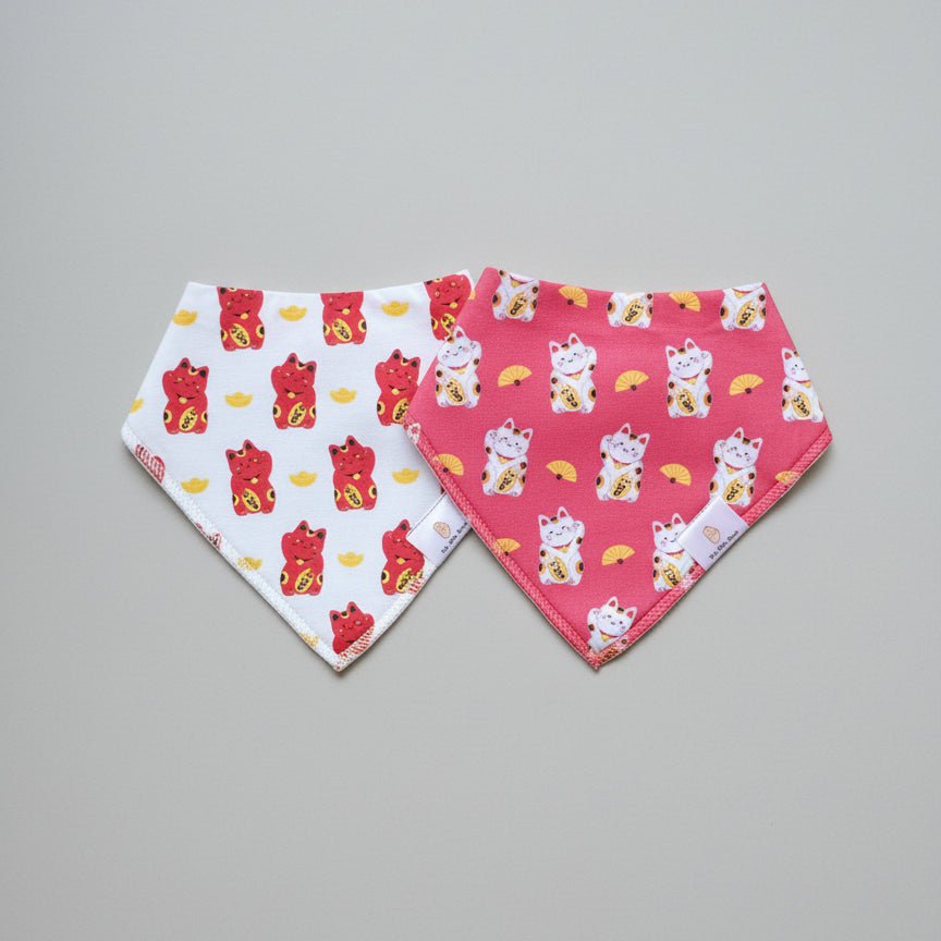 the wee bean bib set in lucky cat red and white