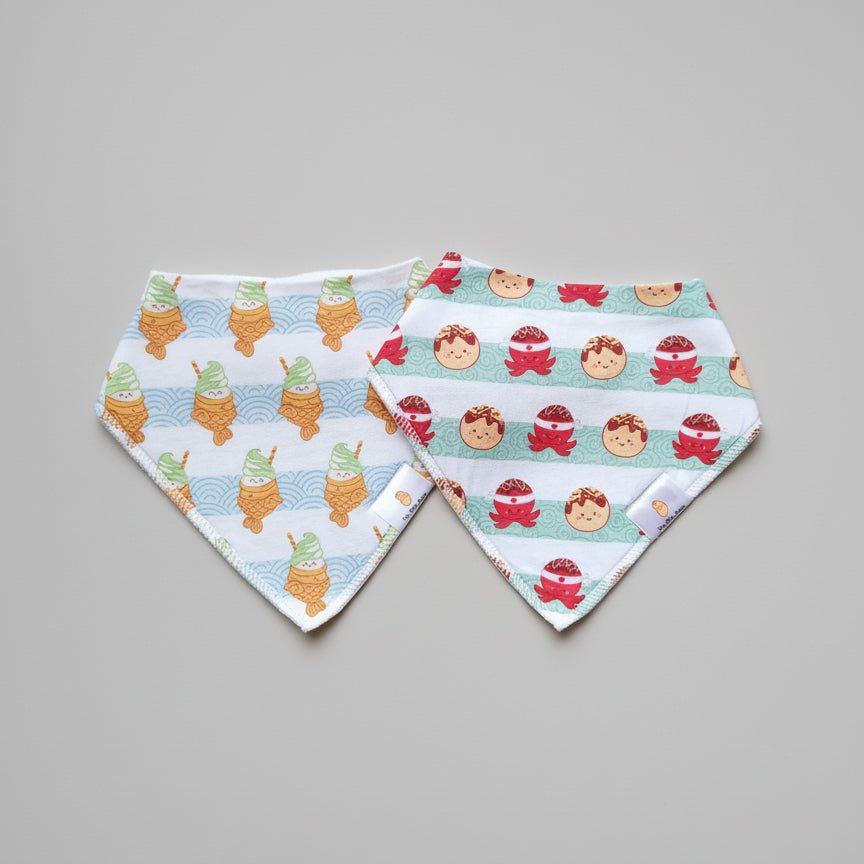 the wee bean bib set in takoyaki and taiyaki