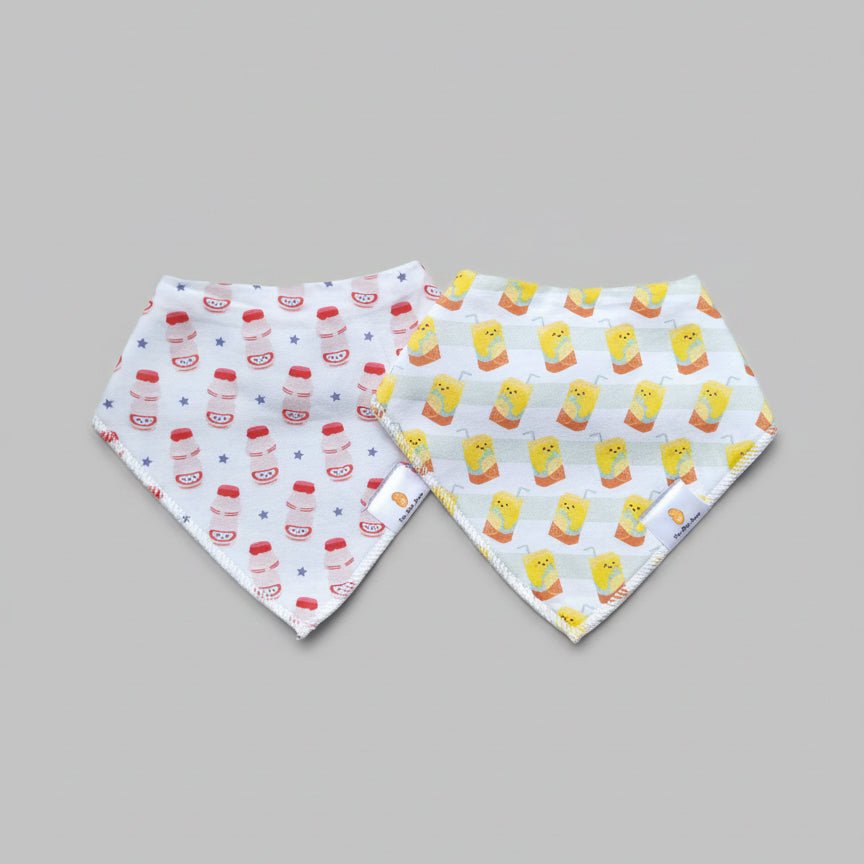 the wee bean bib set in vita lemon tea and yakult