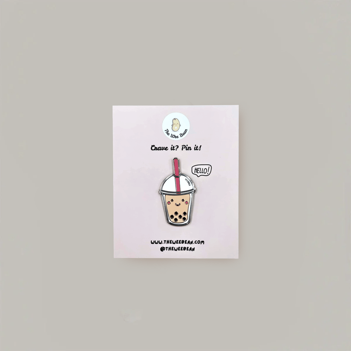 the wee bean pink boba tea pin