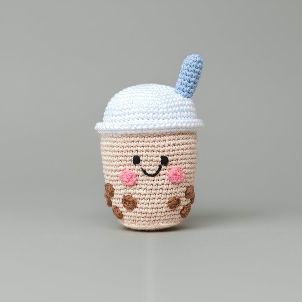 the wee bean handmade crochet baby rattle dolls boba bubble milk 