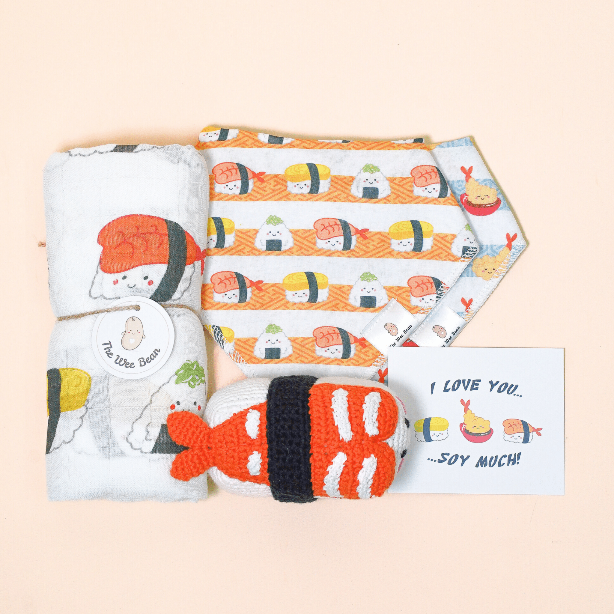 the wee bean organic baby essentials gift set in sushi