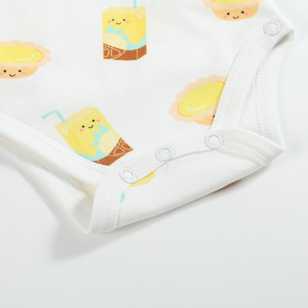 the wee bean organic cotton onesie lemon tea egg tart snap buttons