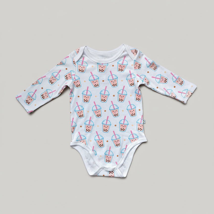 the wee bean organic cotton onesie long sleeve in boba