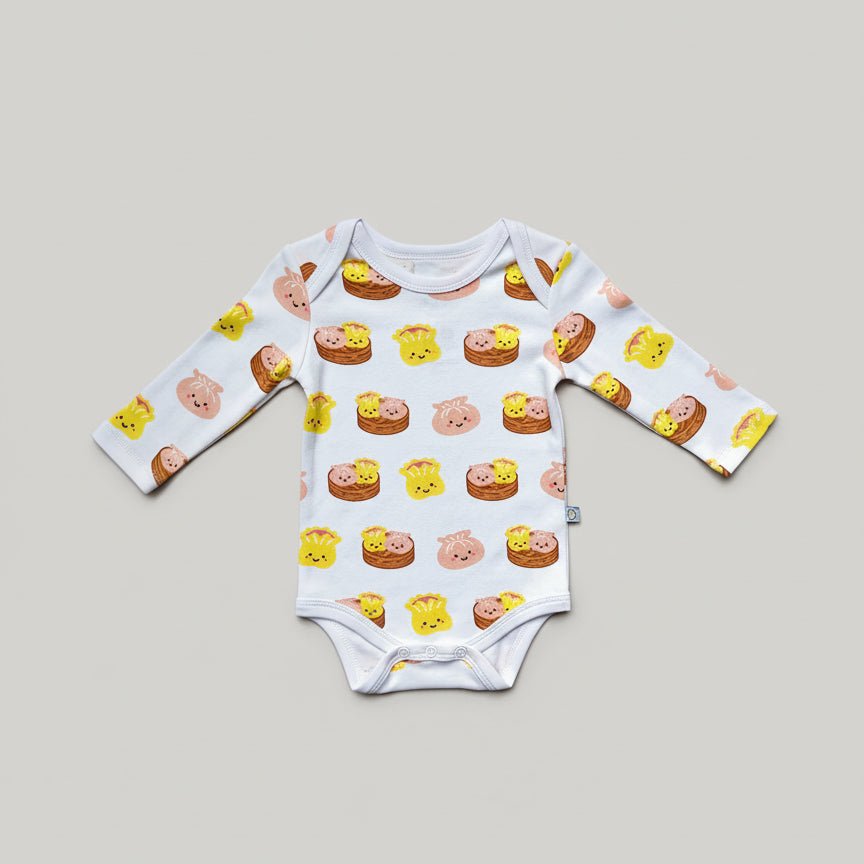 Organic Cotton Long Sleeve Baby Onesie - Dim Sum Boy - The Wee Bean