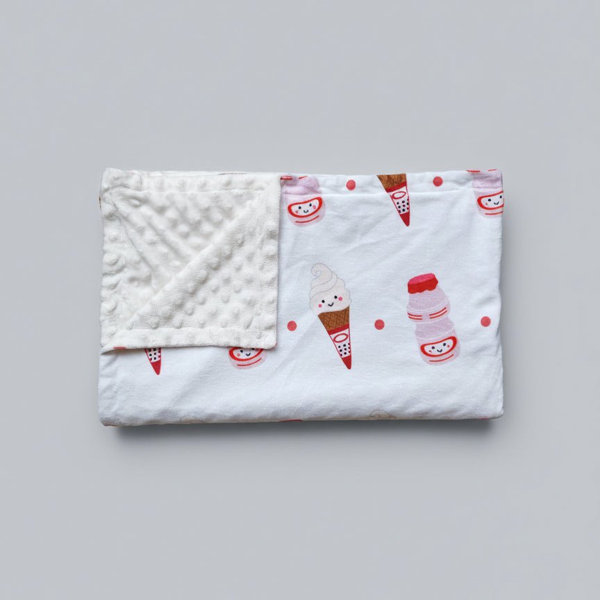 the wee bean super soft baby minky fleece blanket with yakult mr softee ice cream print folded up
