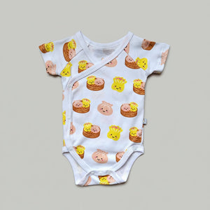 the wee bean organic cotton bodysuit onesie romper in dim sum hargow siumai newborn kimono style