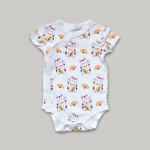 Organic Cotton Baby Onesie - Fortune Lucky Cat Maneki Neko Boy - The Wee Bean