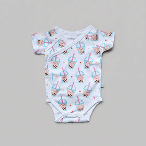 the wee bean organic cotton baby onesie clothing romper bodysuit boba bubble tea newborn kimono style