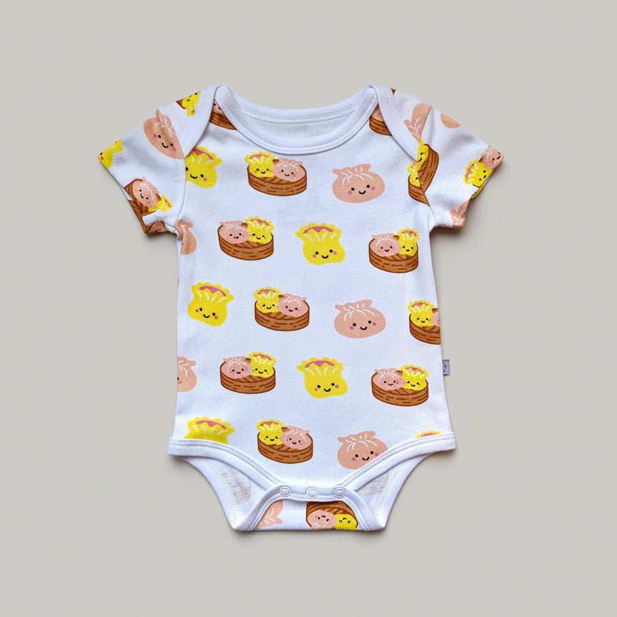 the wee bean organic cotton bodysuit onesie romper in dim sum hargow siumai