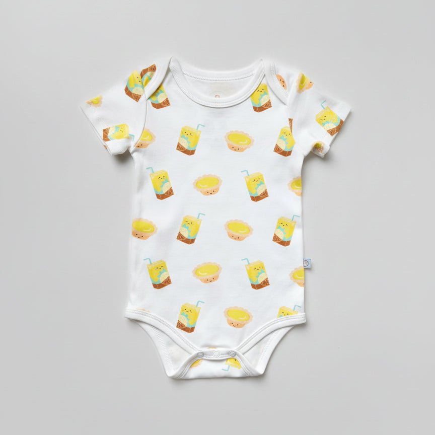 the wee bean organic cotton onesie in lemon tea vita and egg tart