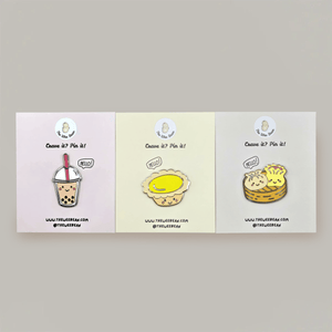 the wee bean 3pcs enamel pins set in Boba Tea, Dim Sum Hargow Siu Mai and Egg Tart