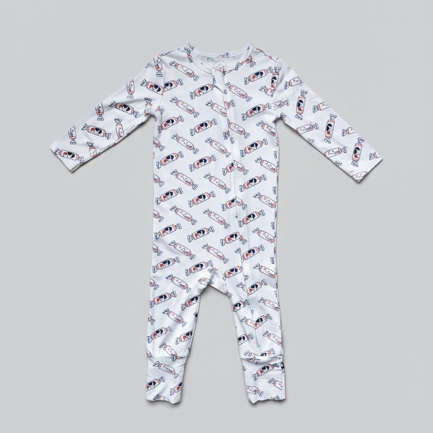 the wee bean organic cotton bamboo blend bunny candy rabbit sleepwear pajamas zipper romper 