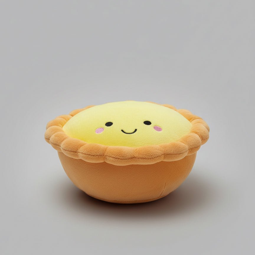 the wee bean plushie pillow snuggle buddy in egg tart top angle view