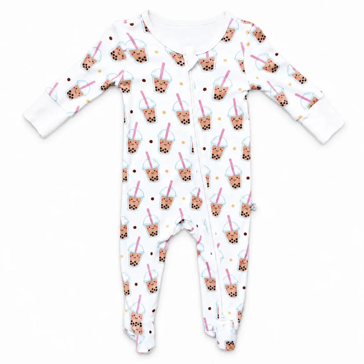 the wee bean bamboo romper with reversible double zipper convertible romper in boba bubble tea 