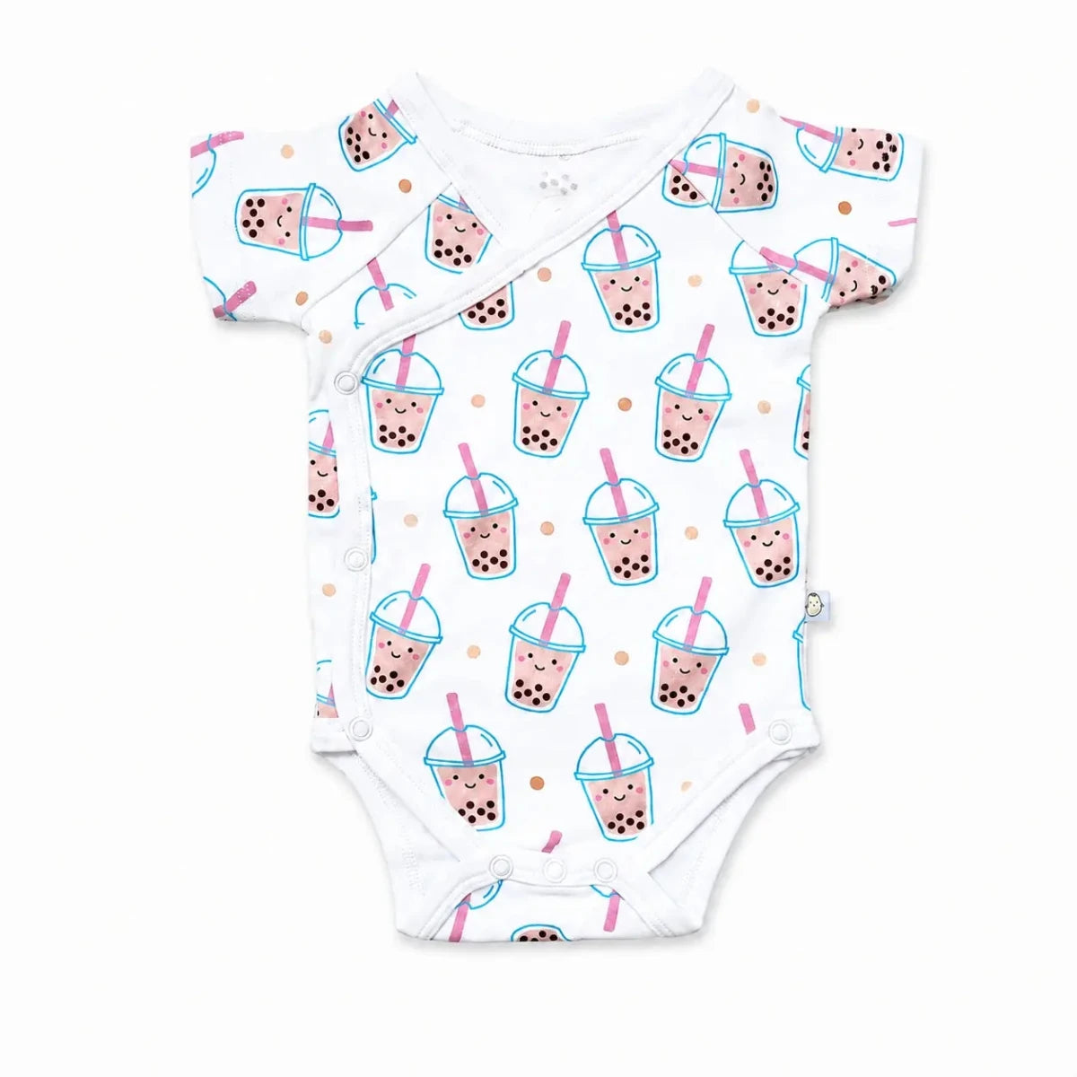 The Wee Bean Organic Cotton Short Sleeve Baby Onesie in Boba newborn side snap buttons