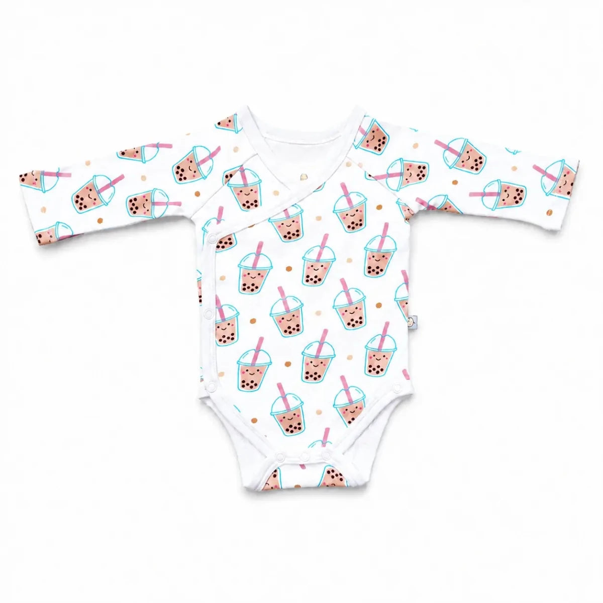 The Wee Bean Organic Cotton Long Sleeve Baby Onesie in Boba newborn side snap buttons