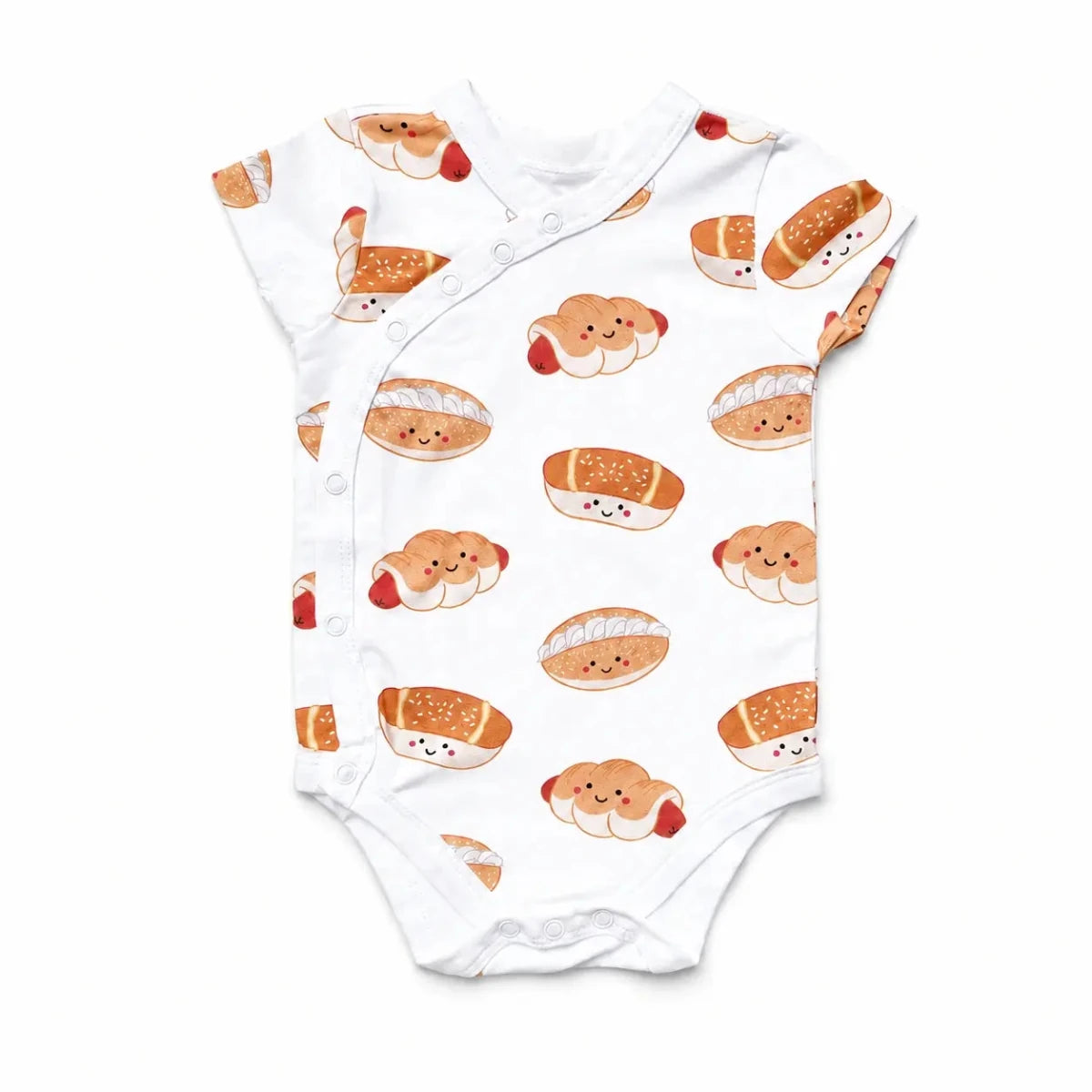 The Wee Bean Organic Cotton Short Sleeve Baby Onesie in Bakery Buns newborn side snap button