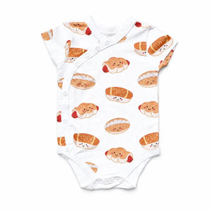 The Wee Bean Organic Cotton Short Sleeve Baby Onesie in Bakery Buns newborn side snap button