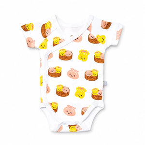 The Wee Bean Organic Cotton Short Sleeve Baby Onesie in Dim Sum newborn side snap buttons