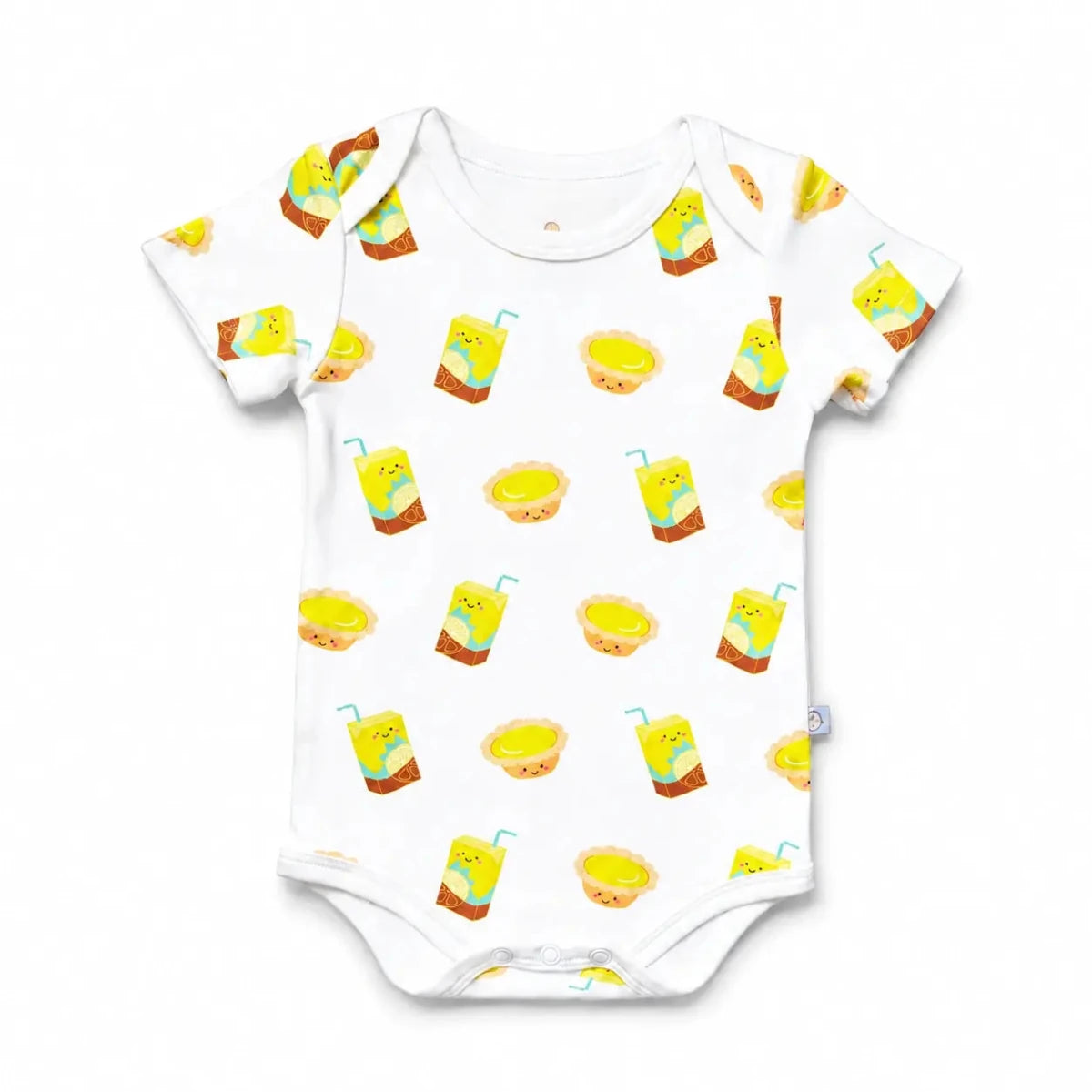 The Wee Bean Organic Cotton Short Sleeve Baby Onesie in Lemon Tea Egg Tart