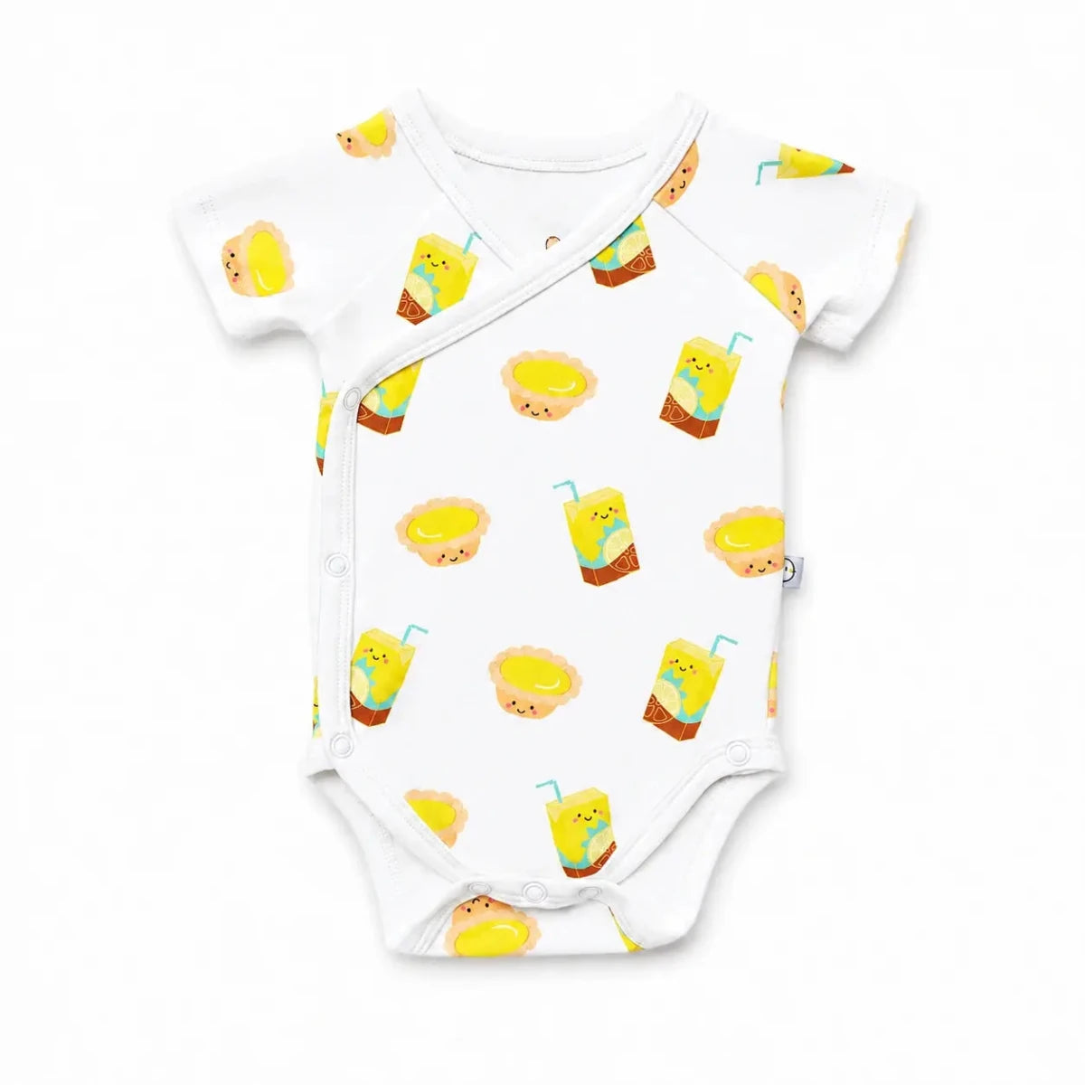 The Wee Bean Organic Cotton Short Sleeve Baby Onesie in Lemon Tea Egg Tart newborn side snap button