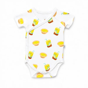 The Wee Bean Organic Cotton Short Sleeve Baby Onesie in Lemon Tea Egg Tart newborn side snap button