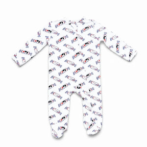 the wee bean organic cotton bamboo blend bunny candy rabbit sleepwear pajamas zipper romper with footies
