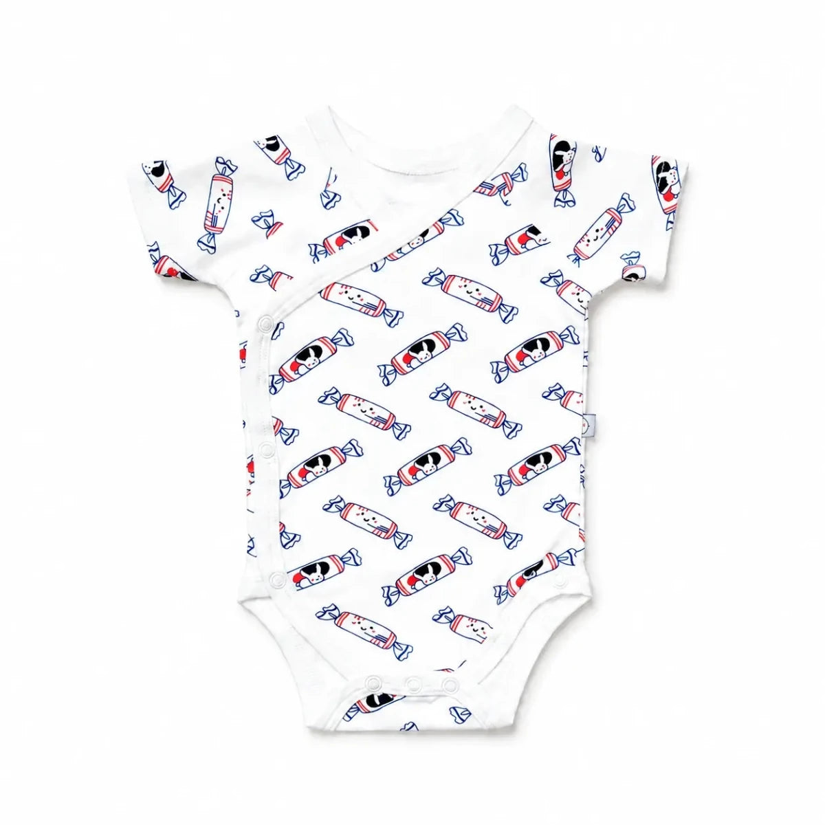 The Wee Bean Organic Cotton Short Sleeve Baby Onesie in White Rabbit Candy newborn style