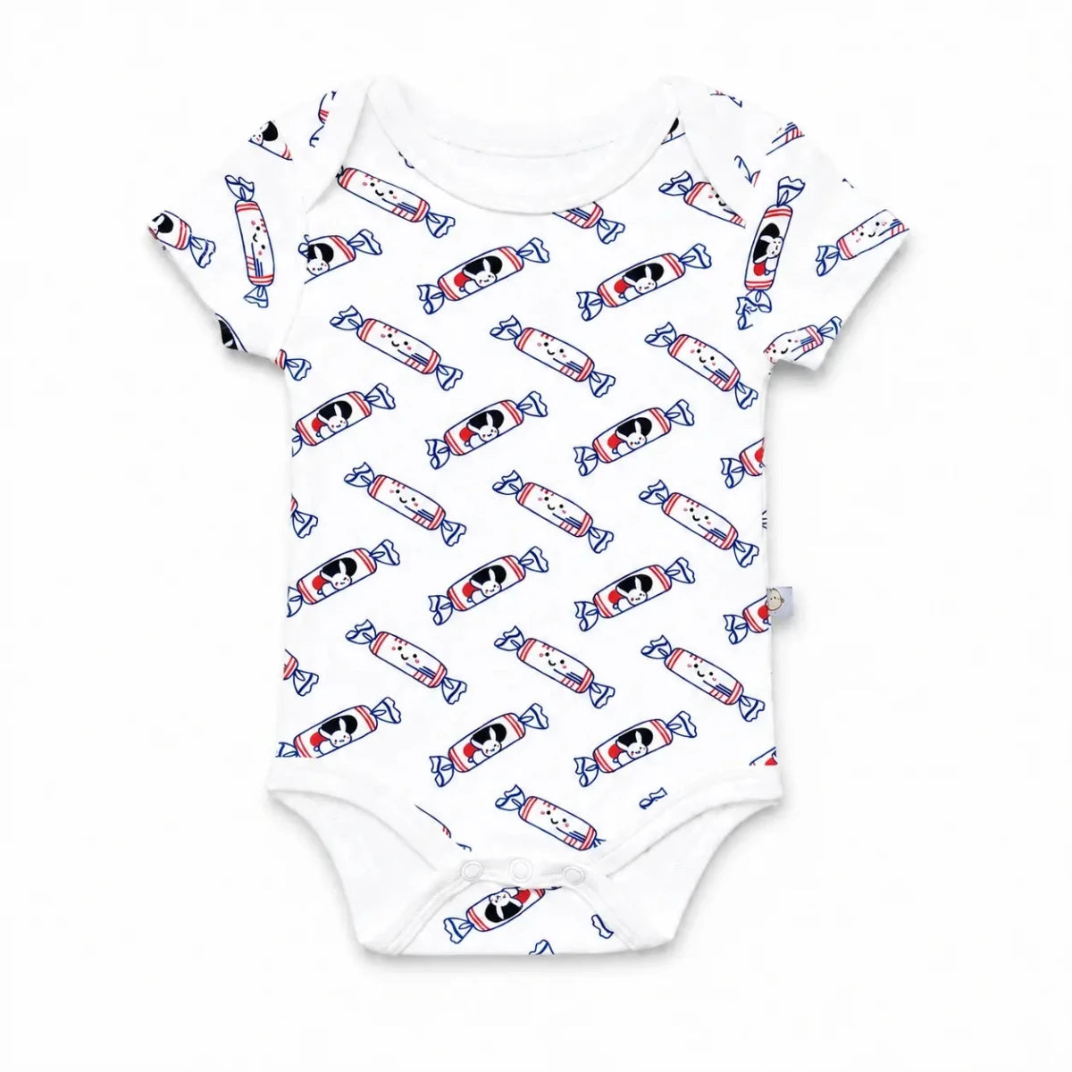 The Wee Bean Organic Cotton Short Sleeve Baby Onesie in White Rabbit Candy