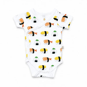 The Wee Bean Organic Cotton Short Sleeve Baby Onesie in Sushi newborn side snap button