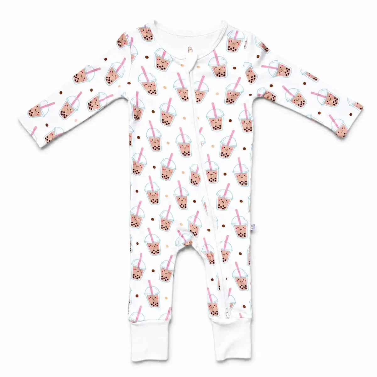 the wee bean bamboo romper with reversible double zipper convertible romper in boba bubble tea toddler size without footies