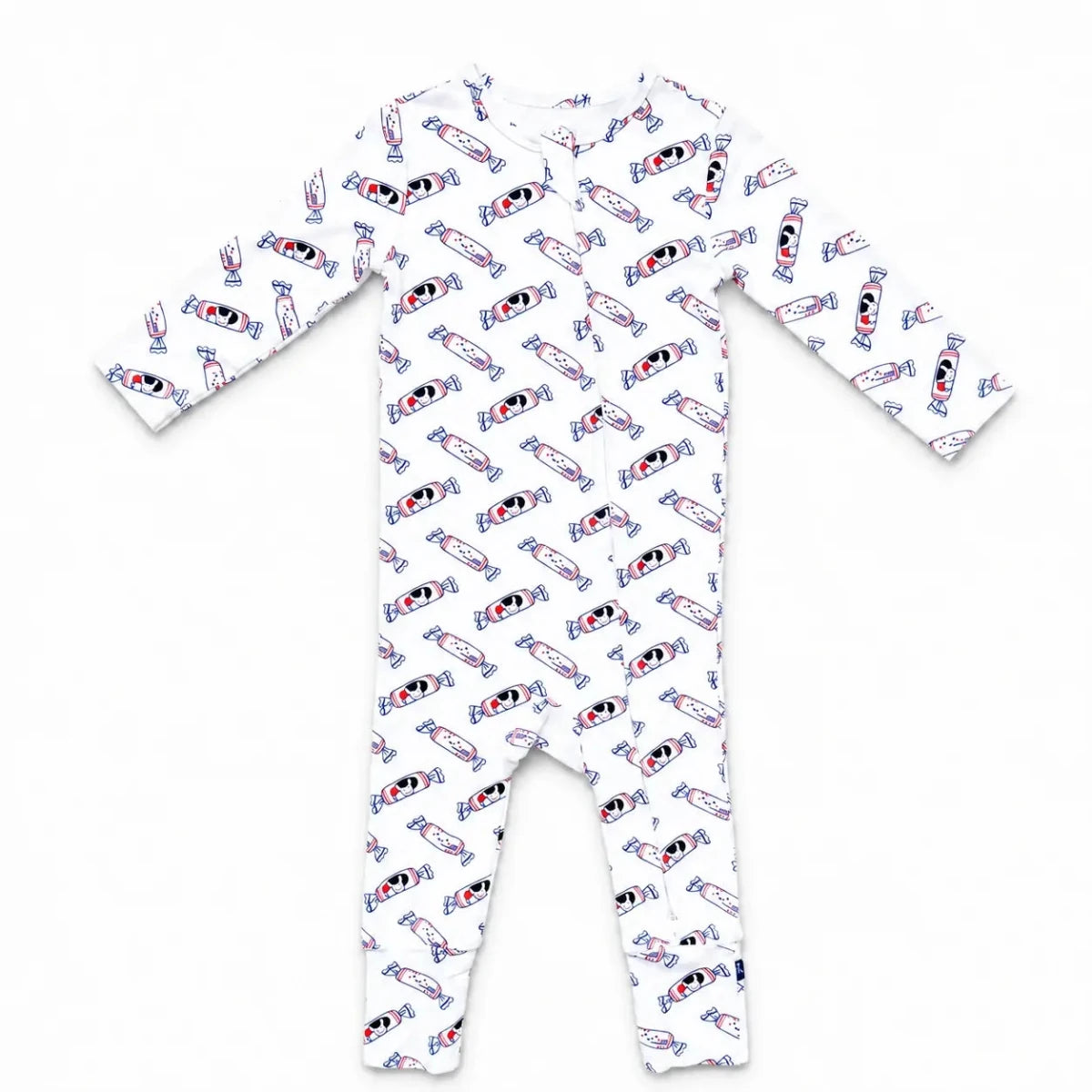 the wee bean organic cotton bamboo blend bunny candy rabbit sleepwear pajamas zipper romper with foldable footies