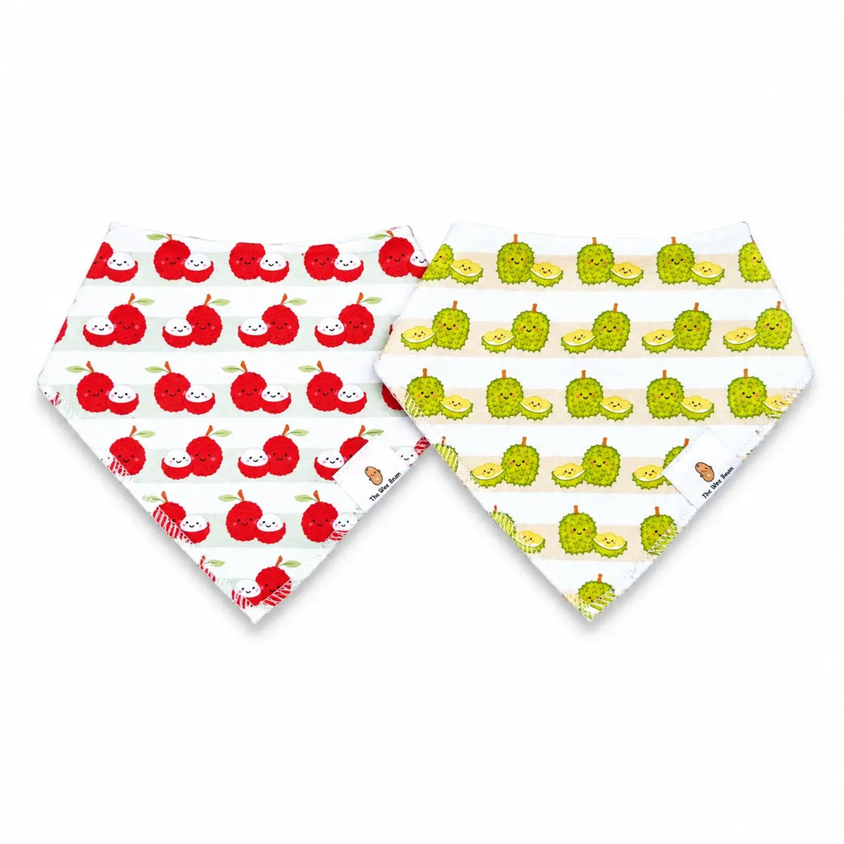 the wee bean organic cotton bib set in lychee and durian