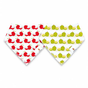 Two bandana patterns with lychee and durian on white background