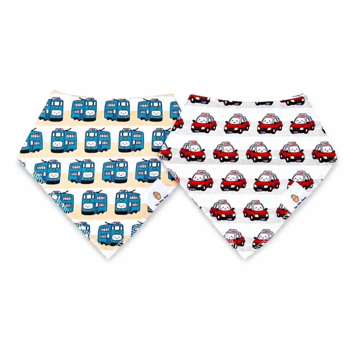 Two bandana patterns with hong kong taxi and tram on white background
