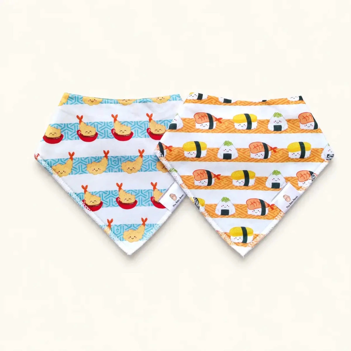 the wee bean organic cotton bib sets in sushi and tempura
