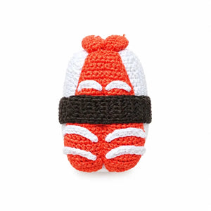 the wee bean handmade crochet doll in ebi shrimp sushi top view
