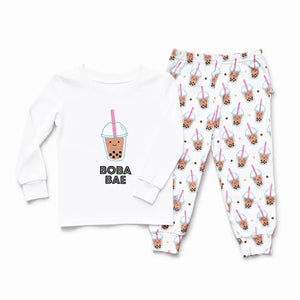 the wee bean bamboo organic cotton toddler kids pajamas in Boba Tea