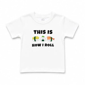 the wee bean organic cotton kids toddler tee in sushi this is how I roll