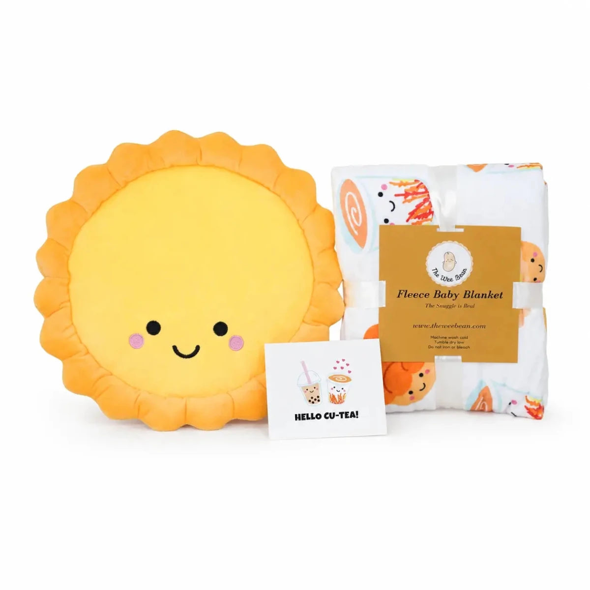 the wee bean egg tart snuggles gift set with egg tart plushie, cha chaan teng minky fleece blanket in gift set